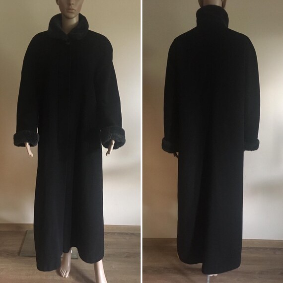 Vintage Black Wool Maxi Coat size M