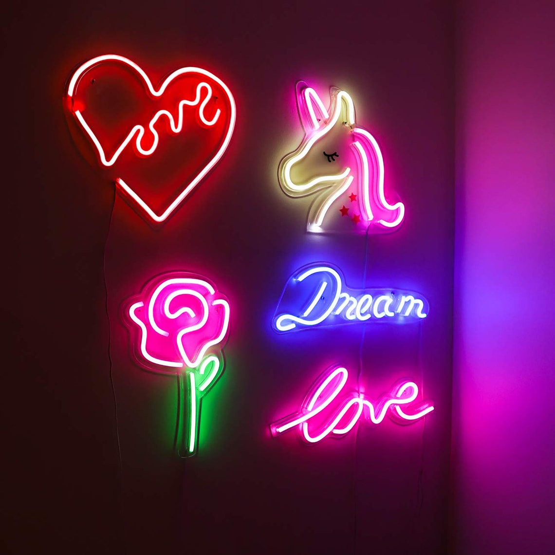 Rose Neon Light Wall Neon Rose Néon lumière murale Lumières Etsy