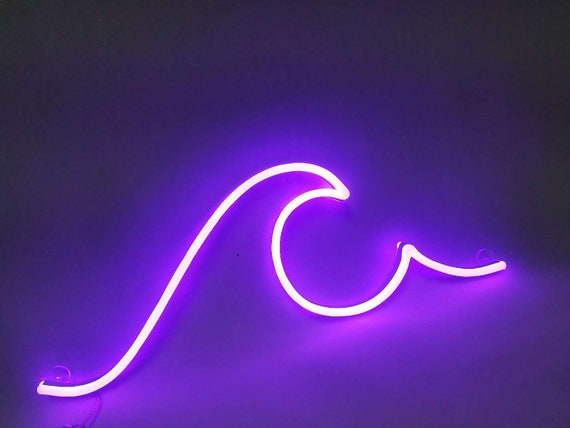 Wave Neon Purple Sign, Neon Signs, Beach Wave Decor, Tropical Neon