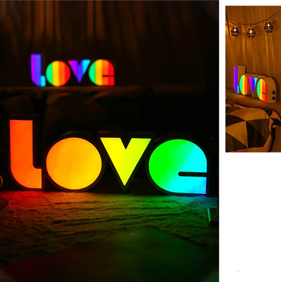 Liebeslicht, bunte LED-Lampe, romantisches Geschenk, Paare Lampe, Freundin  Frau Geschenk, Neonlampe, einzigartiges Wohndekor, Hippie Lampe,  Regenbogenlampe - .de