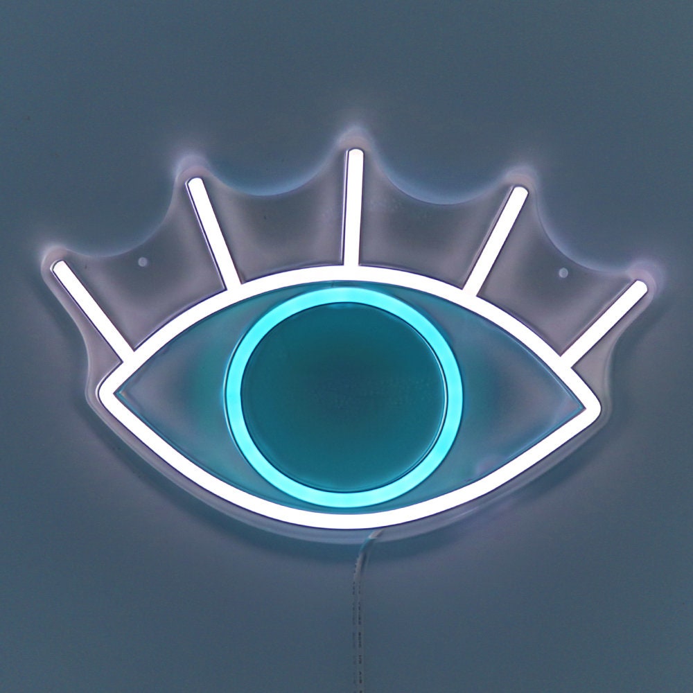 Evil Eye Wall Art LED Art Illuminated Round Display Artwork Blue