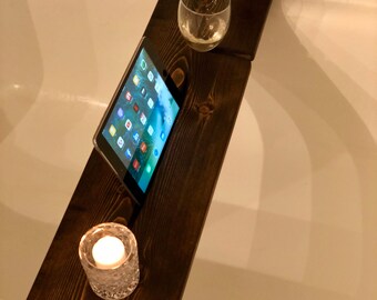 Bathtub tray with wine glass and iPad holder/spa tray/