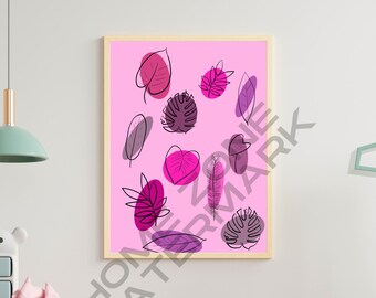 Fondo de pantalla de hoja digital rosa para teléfono, iPad