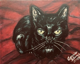 Salem Black Cat Pet Portrait Witchy Fine Art Giclee Print Gothic Halloween Kitty
