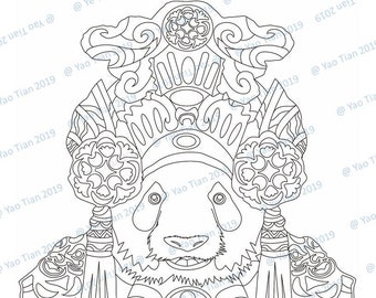 Page de coloriage de téléchargement instantané Panda Opera