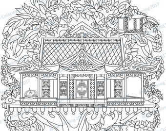 tree house coloring page printable file etsy denmark