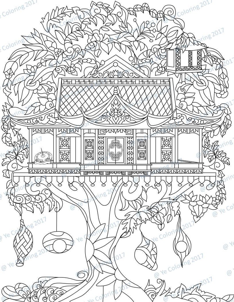 Tree House Coloring Page Printable File | Etsy