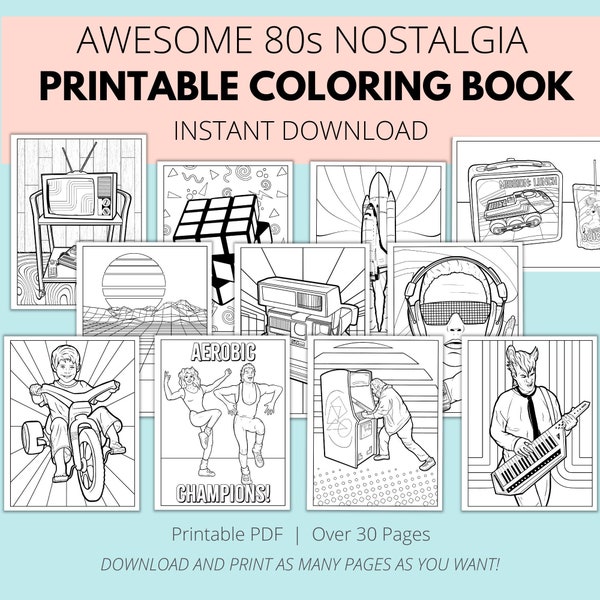 80s Coloring Book Awesome 80s Nostalgia Printable Coloring Pages PDF Download 1980s Art Eighties Party 80s Art 80s Graphics 80s Kid Vintage