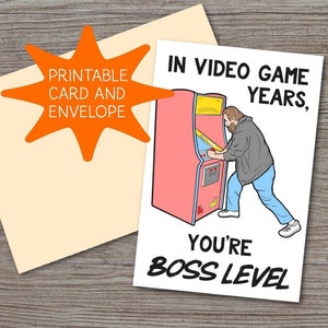 Carte d'anniversaire imprimable drôle de niveau patron pour lui pour carte d'anniversaire de joueur ancienne carte d'anniversaire numérique imprimable anniversaire des années 80 pour papa