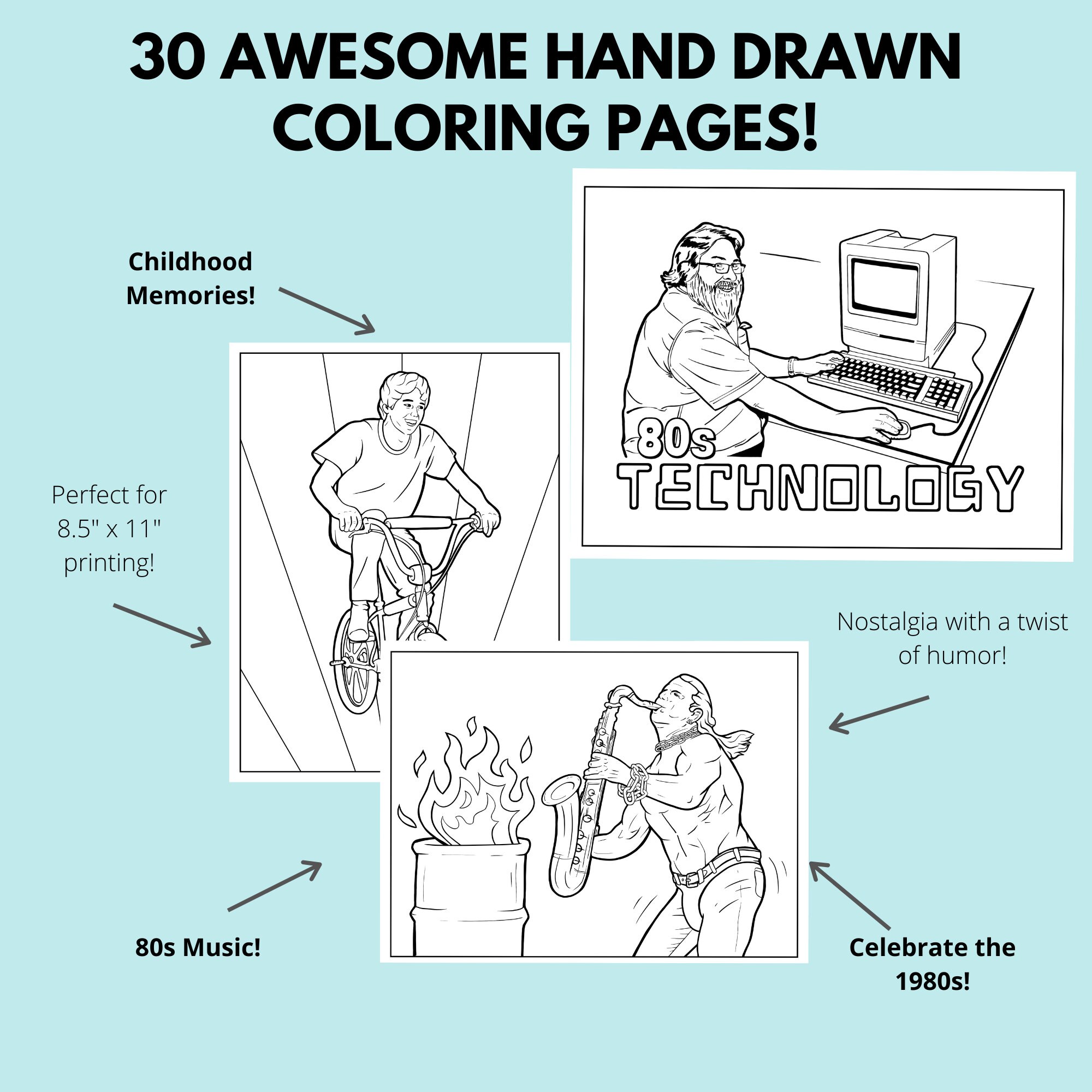 80s Coloring Book Awesome 80s Nostalgia Printable Coloring Pages PDF ...