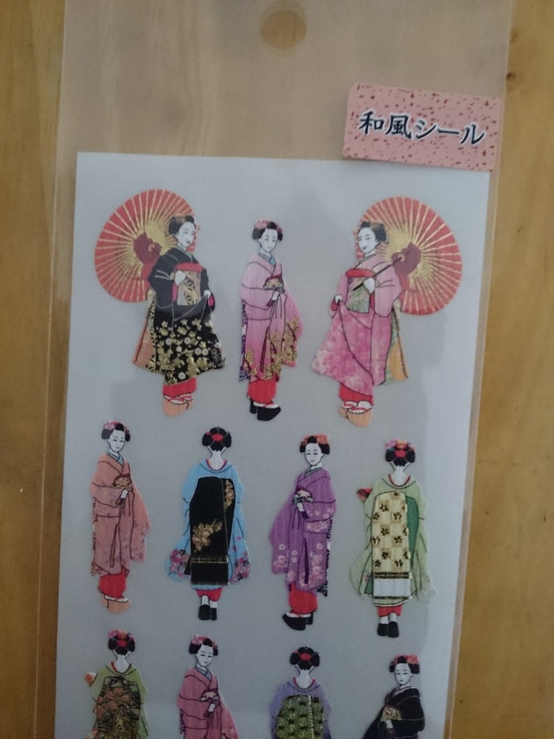 Japanese Kimono lady and Kokeshi dolls stickers 2types