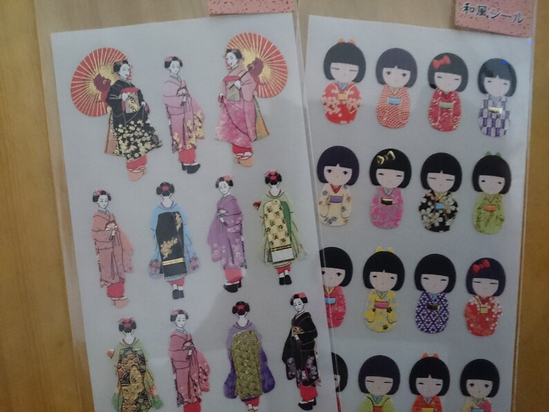 Japanese Kimono lady and Kokeshi dolls stickers 2types