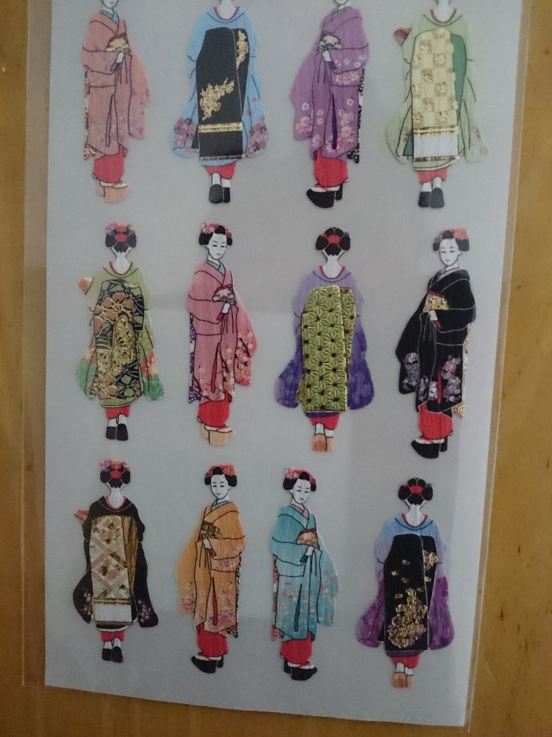 Japanese Kimono lady and Kokeshi dolls stickers 2types