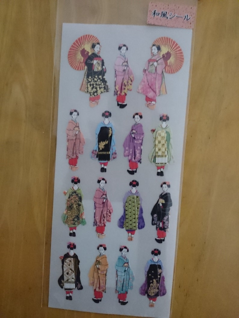 Japanese Kimono lady and Kokeshi dolls stickers 2types
