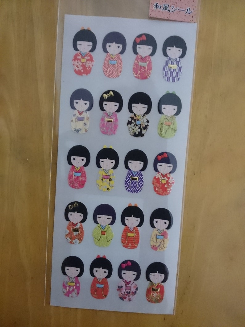Japanese Kimono lady and Kokeshi dolls stickers 2types