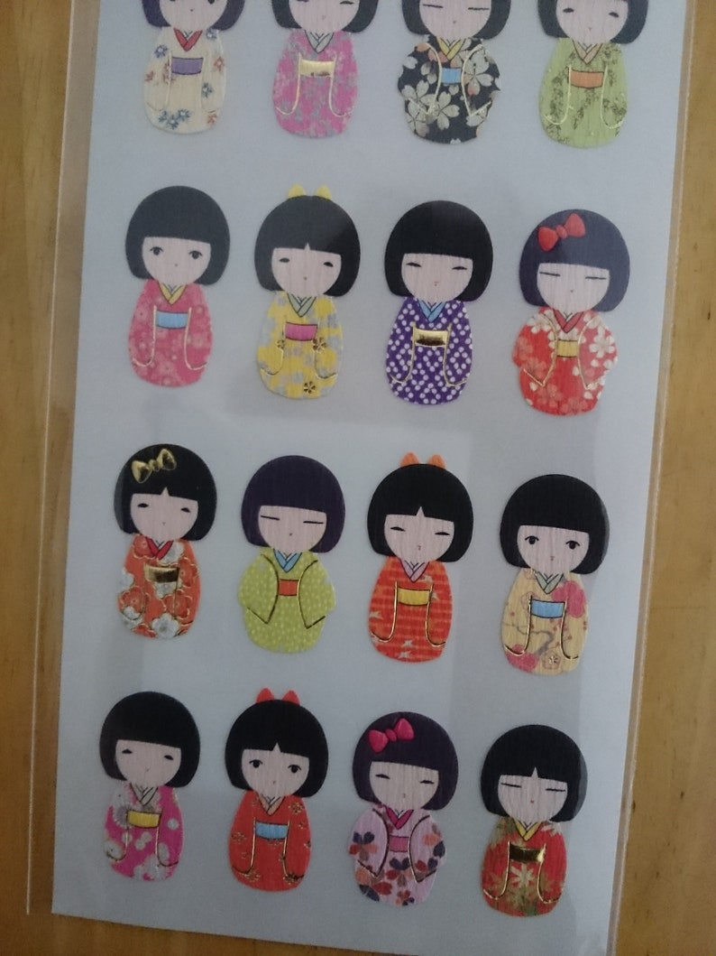 Japanese Kimono lady and Kokeshi dolls stickers 2types