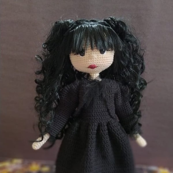 Crochet Nadja doll for sale, Crocheted Victorian Gothic doll , Amigurumi vampire inspired doll,Handmade Spooky doll for sale,