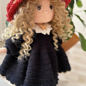Crochet Christmas gift Amigurumi finished doll for sale, Granddaughter gift, , Handmade doll for birthday gift, Doll in Black dress