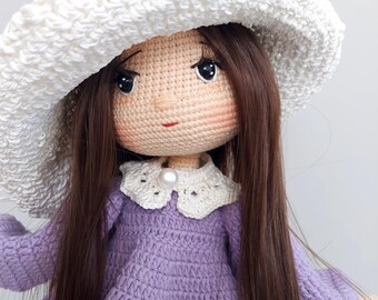 Muñeca de crochet en venta para regalo de Navidad, regalo de nieta, muñeca amigurumi terminada, regalo de decoración navideña hecha a mano