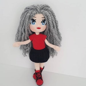 Crochet city girl for birthday gift, Amigurumi doll finished for sale, Crochet miniature curly doll for babyshower gift, Handmade doll