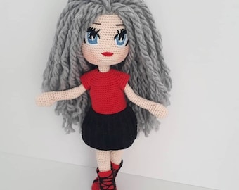 Crochet city girl for birthday gift, Amigurumi doll finished for sale, Crochet miniature curly doll for babyshower gift, Handmade doll