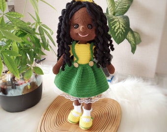 Crochet black doll for sale, Afro American Amigurumi black doll, Granddaughter gift, Handmade curly black doll, Birthday gift