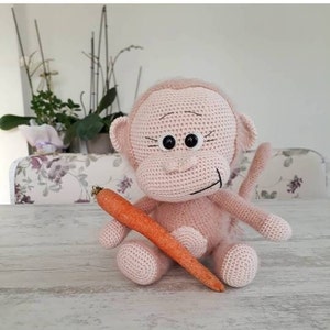 Crochet Monkey Plushie , Amigurumi finished Monkey, Birthday Gift for grandson, Story friend for kids, Babyshower gift, Easter gift monkey ピンク