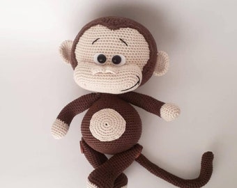 Gehaakte Monkey Plushie, Amigurumi afgewerkte Monkey, Verjaardagscadeau voor kleinzoon, Verhaalvriend voor kinderen, Babyshower cadeau, Paascadeau aap