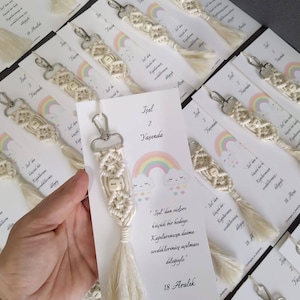 Personalized Babyshower favors in Bulk, Macrame keychain, Wedding Boho gift, Bridal gift, Bag charm bridesmaid, Invitation Engagement gifts