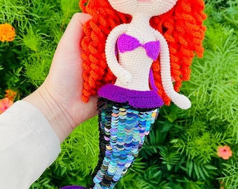 Handmade mermaid doll, Crochet stuffed mermaid doll, Granddaughter Daughter gift, Birthday Gift, Babyshower babygirl gift box