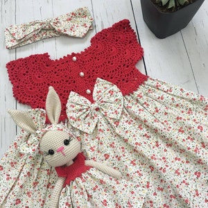 Birthday gift Crochet dress and bunny bandana set, Granddaughter gift Handmade dress set , Crochet Baby girl gift set, Pregnancy gift