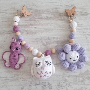 Chrismas gift stroller chain, Handmade Babyshower gift, Crochet owl stroller chain,Amigurumi stroller toy, Amigurumi Stuffed butterfly
