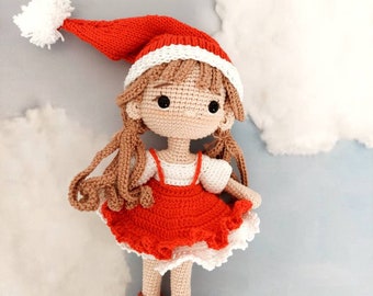 Christmas doll for sale, Christmas gift Handmade doll, Crochet 9 inch doll, First Christmas gift, Granddaughter gift Amigurum finished doll