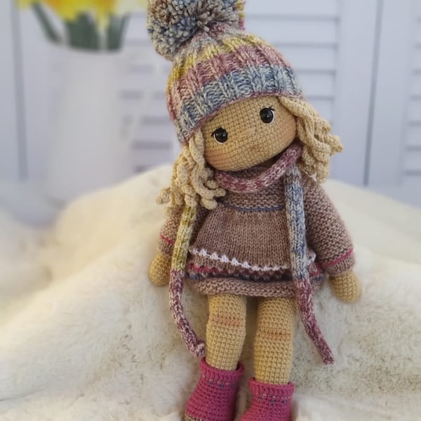 Crochet doll for sale, Granddaughter gift idea, Amigurumi finished doll in clothes, Birthday gift Snowflake doll, Babyshower gift,