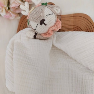 Crochet deer lovey, Handmade Babyshower gift deer Towel , Handmade deer cuddly toy, Ecofriendly baby gift, Stuffed deer lovey