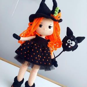 Crochet witch doll for sale, Handmade Halloween gift, Amigurumi finished witch doll, Granddaughter gift, Halloween Spooky doll for sale