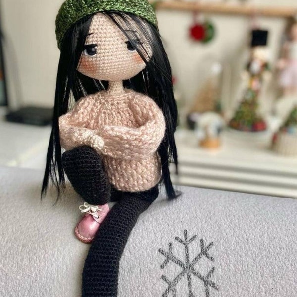 Hippie style doll for sale, Crochet Wednesday stuffed doll, Granddaughter gift, Birthday Gift, Wednesday doll, Personizable doll for sale