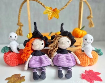 Boneca bruxa de crochê à venda, presente assustador de Halloween, boneca bruxa amigurumi, pelúcia fantasma de crochê, presente de neta, boneca bruxa de crochê,