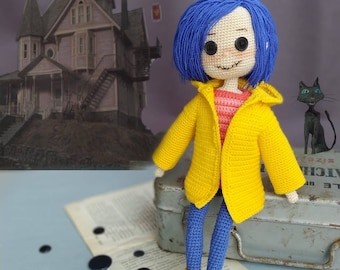 Caroline doll for sale for Halloween gift, Crochet Caroline inspired doll, Amigurumi doll, Granddaughter gift, Gothic style doll