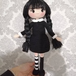 Wednesday doll for sale, Crochet finished wednesday doll, Amigurumi finished Wednesday doll, Gotic stuffed doll, Granddaughter gift