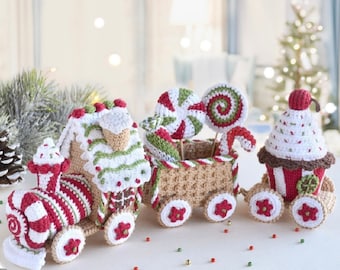 Crochet Christmas train plushie, Christmas gift idea, Christmas decoration object, Granddaughter gift