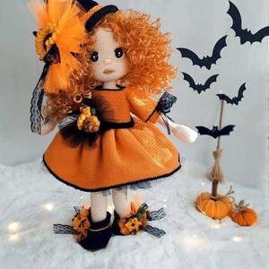 15 inch Crochet witch doll for sale, Halloween gift idea, Pumpkin doll, Granddaughter gift,  Amigurumi finished doll, Gift for her