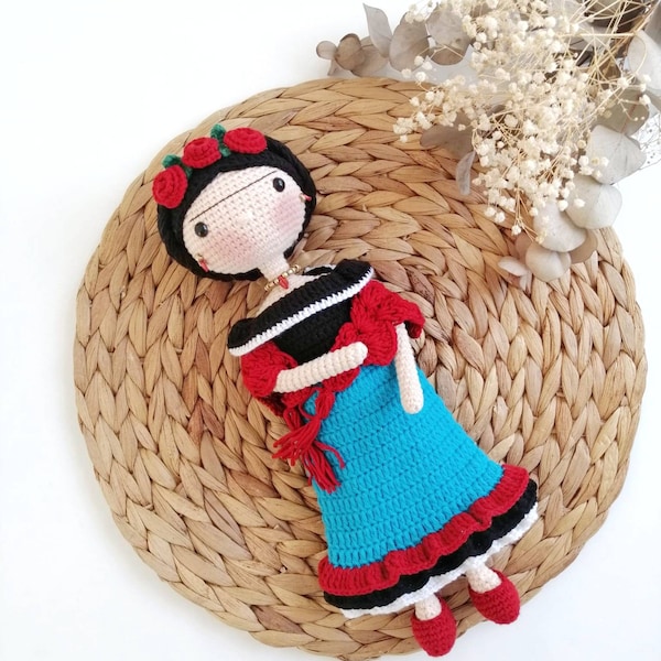 Frida Kahlo doll, Chrismas gift for her, Crochet Frida Kahlo stuffed doll, Birthday gift for her, Wire Structure doll for sale
