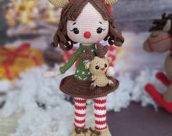 Crochet reindeer doll for sale, Christmas gift, Granddaughter gift, Amigurumi finished doll, Christmas decoration gift