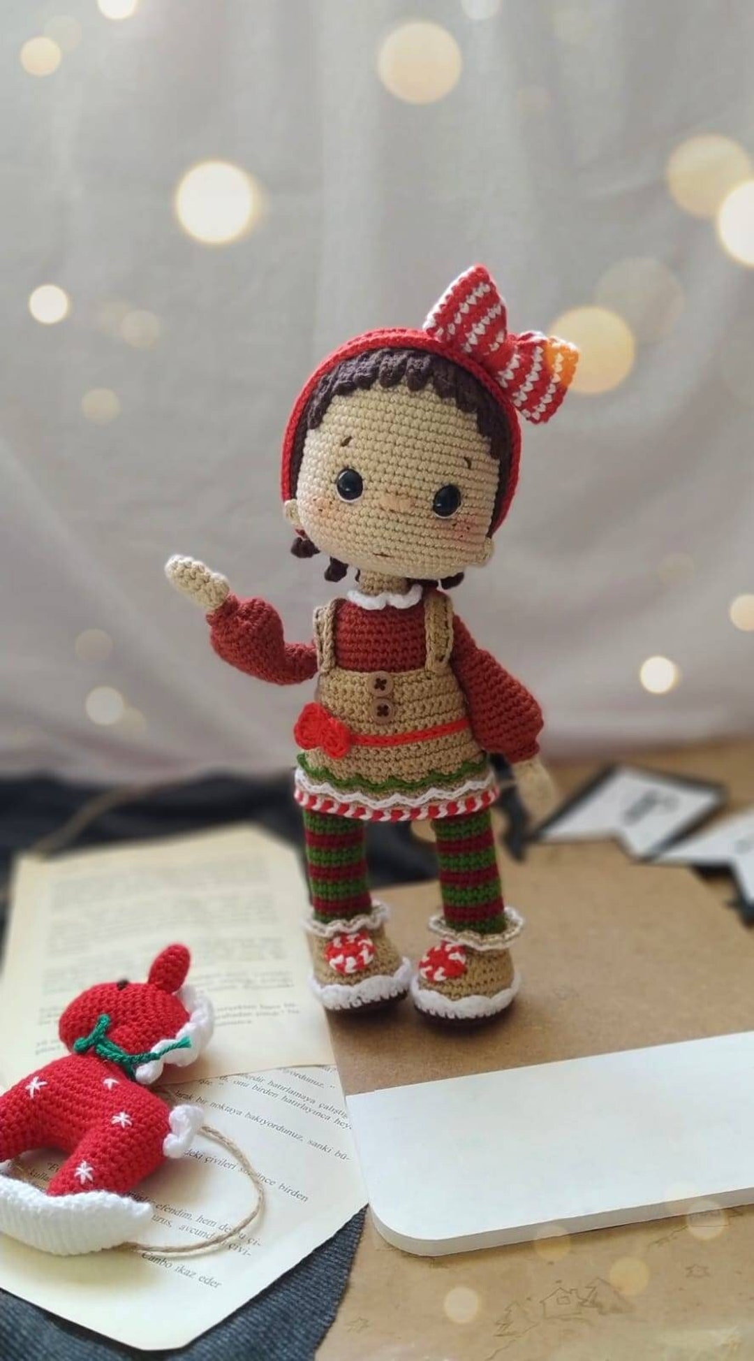 Handmade Crochet Cute Gingerbread Doll in Fancy Pink Dress - Christmas Decoration & Gift main image 0