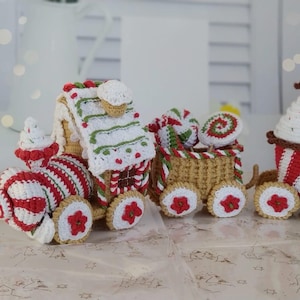 Virkad julplysch med tåg, julklappsidé, juldekorationsföremål, present till barnbarn