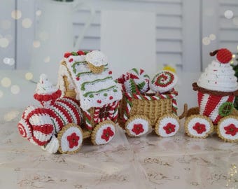 Crochet Christmas train plushie, Christmas gift idea, Christmas decoration object, Granddaughter gift