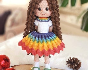Muñeca rizada de ganchillo a la venta, idea de regalo de San Valentín, regalo de cumpleaños para novia, regalo de nieta muñeca terminada Amigurumi,