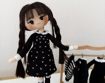 Crochet doll for sale, Handmade finished doll, Amigurumi finished Witch doll, Granddaughter gift, Wednesday stuffed doll