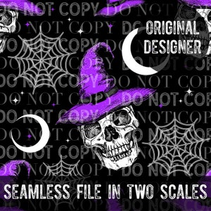 Skellie witch seamless pattern, Halloween seamless